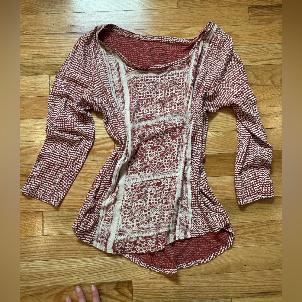 Lucky Brand Red and White Patterned Long Sleeve Top